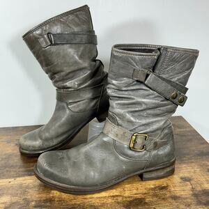Eric Michael Womens Laguna Boot Size 38 8 Gray Leather Slouch Moto Biker Bootie